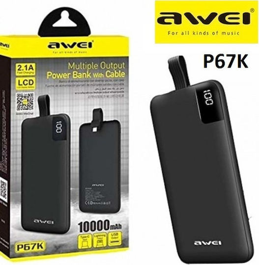 Awei P67K Power Bank 10000mAh with 2 USB-A Ports Black view 3