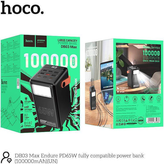 Hoco DB03 Max Power Bank 100000mAh 65W with 6 USB-A Ports and 2 USB-C Ports Black view 1