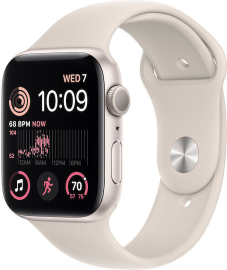 Apple Watch SE 2023 Aluminium 44mm Waterproof with Heart Rate Monitor (Starlight with Starlight Sport Band (S/M)) view 1