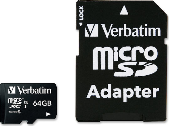 Verbatim Premium microSDXC 64GB U1 V10 A1 UHS-I 90MB/s with Adapter view 1