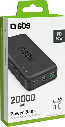 SBS Power Bank 20000mAh 20W with USB-A Port and USB-C Port Power Delivery Black view 2