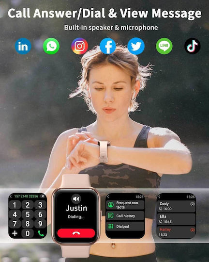 Tensky ID208 Smartwatch with Heart Rate Monitor (Pink) view 2