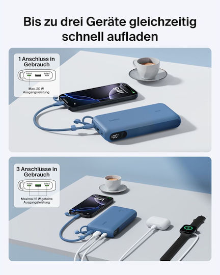 Belkin Power Bank 20000mAh 20W with USB-A Port and 2 USB-C Power Delivery Ports Blue view 4