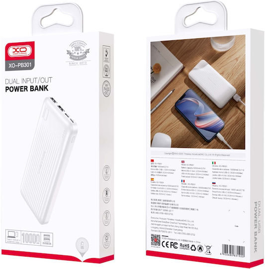 XO PB301 Power Bank 10000mAh with 2 USB-A Ports and USB-C Port White view 2