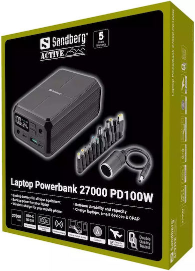 Sandberg Power Bank 27000mAh 100W with USB-A Port and 2 USB-C Ports Power Delivery Black view 7
