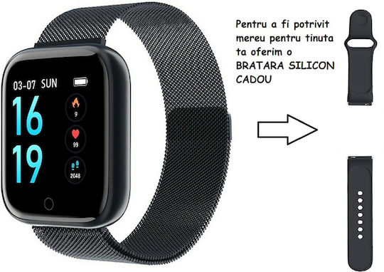 Smartwatch Slim Fitness Bracelet Time80 Fashion 1.3 Inch Color Ips Tft Display Heart Rate Measurement Sleep Monitoring Music Photos Calls Message Reminder Unique Design Black Silicone Bracelet Gift view 1