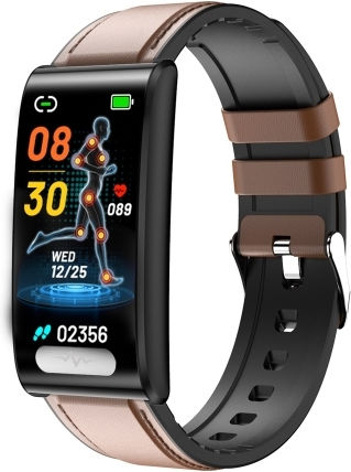 Tk70 1.47 Inch Color Screen Smart Leather Strap Watch Support Heart Rate Blood Pressure Blood Oxygen Blood Sugar Monitoring Brown view 1