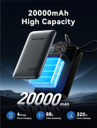 Vention FHG Power Bank 20000mAh 45W with USB-A Port and USB-C Power Delivery Port Beige view 4