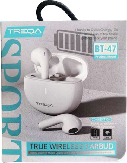 Treqa BT-47 Earbud Bluetooth Handsfree Earphones with Charging Case White view 1