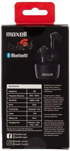 Maxell Bass 13 In-ear Bluetooth Handsfree Earphones with Charging Case Black vue 4