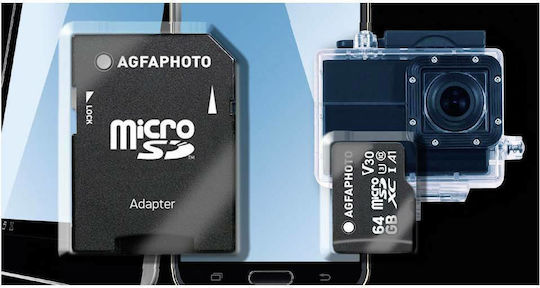 AgfaPhoto Professional microSDXC 64GB U3 V30 A1 High Speed 100MB/s with Adapter view 2
