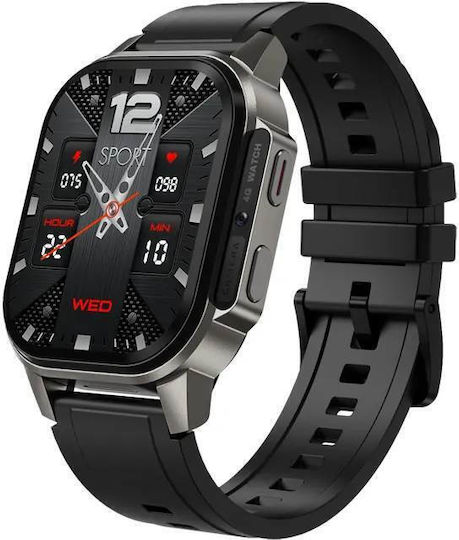 Microwear DM62 4G Smartwatch with SIM and Heart Rate Monitor (Black Case / Black Silicone Strap)