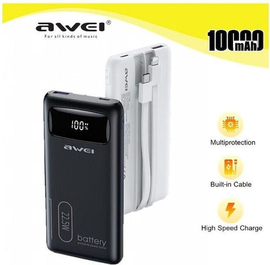 Awei P168K Power Bank 10000mAh 22.5W with USB-A Port and USB-C Port Quick Charge 3.0 White vue 2