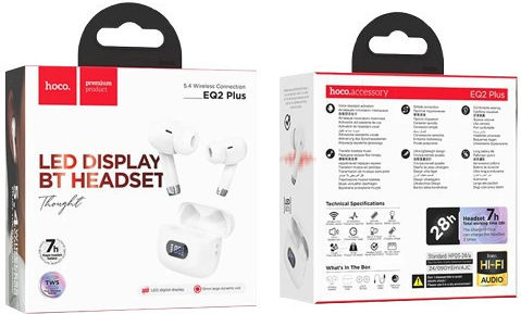 Hoco EQ2 Plus In-ear Bluetooth Handsfree Earphones with Charging Case White view 4