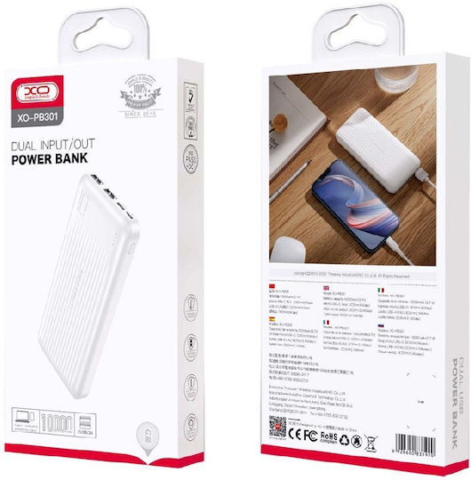 XO PB301 Power Bank 10000mAh with 2 USB-A Ports and USB-C Port White view 3