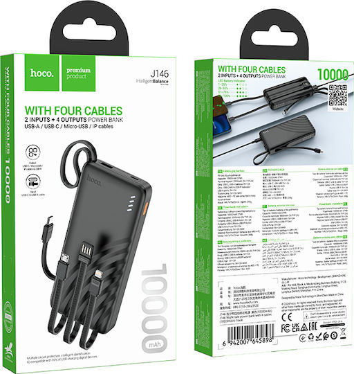 Hoco J146 Power Bank 10000mAh with USB-A Port and USB-C Port Black vue 5