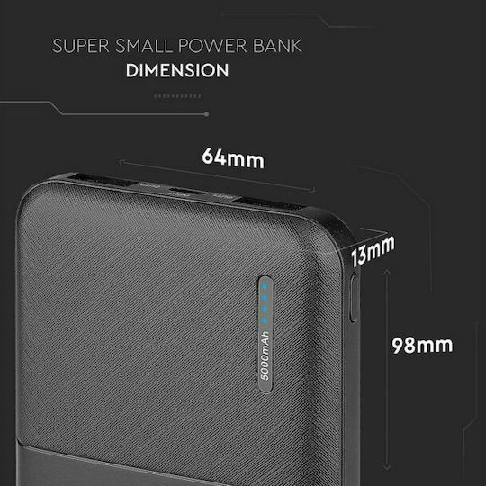 V-TAC VT-3517 Power Bank 5000mAh with 2 USB-A Ports Black view 4