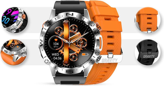 Gravity GT20 46mm Smartwatch with Heart Rate Monitor (Silver / Orange) view 2