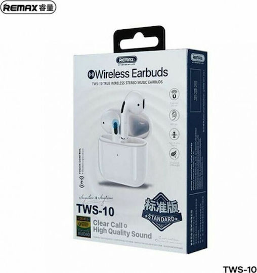 Remax TWS-10 Earbud Bluetooth Handsfree Earphones with Sweat Resistance and Charging Case White vue 2