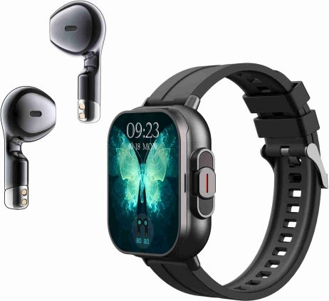 D8 2.01 Inch 2 In 1 Bluetooth Earphone Silicone Band Smart Watch Support Health Monitoring Nfc Black