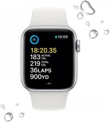 Apple Watch SE 2022 Cellular Aluminium 44mm Waterproof with eSIM and Heart Rate Monitor (Silver with White Sport Band) view 3