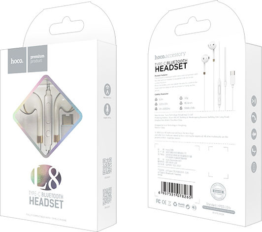 Hoco L8 Earbud Bluetooth Handsfree Earphones White view 4