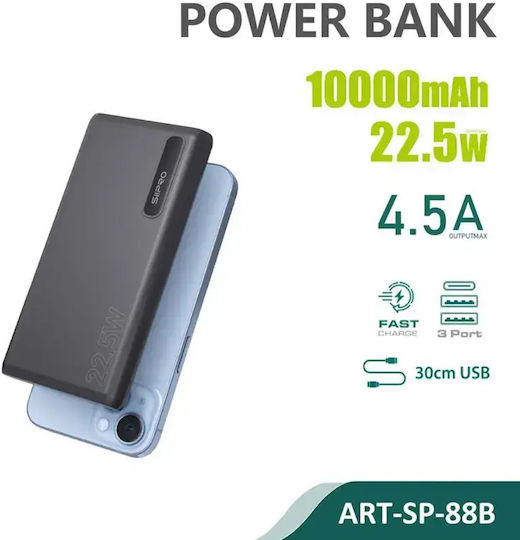 SiiPro SP-88B Power Bank 10000mAh 22.5W with 2 USB-A Ports and USB-C Port Power Delivery Black view 1