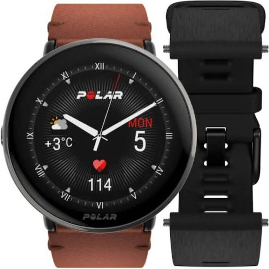 Polar Ignite 3 43mm Waterproof Smartwatch with Heart Rate Monitor (Titanium with Brown Strap) view 5