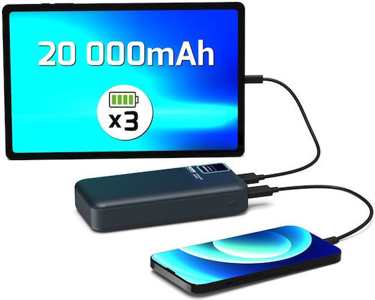 Port Designs Power Bank 20000mAh with 2 USB-A Ports and USB-C Port Black vue 2