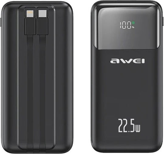 Awei P106K Power Bank 10000mAh 22.5W with 2 USB-A Ports and USB-C Port Black view 3