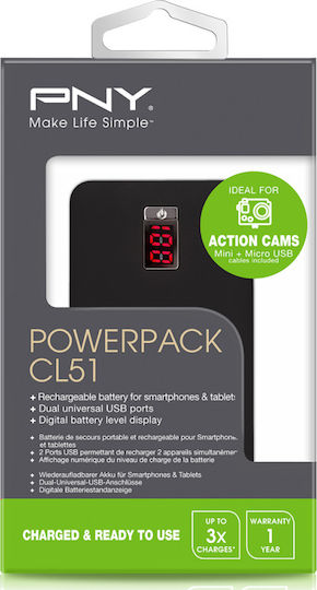 PNY PowerPack CL51 5100mAh with 2 USB-A Ports Black view 3
