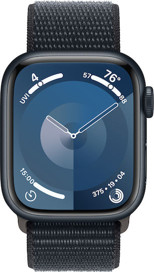 Apple Watch Series 9 Aluminium 41mm Waterproof with Heart Rate Monitor (Midnight Aluminium Case with Sport Loop Midnight (S/M)) vue 2