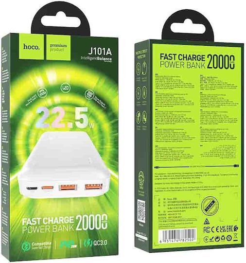 Hoco J101A Astute Power Bank 20000mAh 20W with 2 USB-A Ports and USB-C Port Power Delivery White Ansicht 3