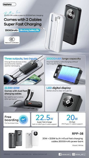 Remax RPP-38 Power Bank 20000mAh 22.5W Black view 2