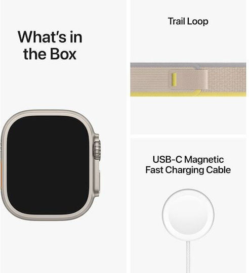 Apple Watch Ultra Titanium 49mm Waterproof with eSIM and Heart Rate Monitor (Yellow/Beige Trail Loop S/M) view 9
