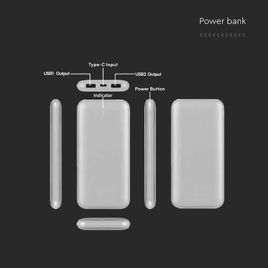 V-TAC VT-3527 Power Bank 10000mAh with 2 USB-A Ports Silver view 6