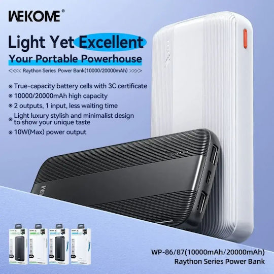 WK WP-86 Raython Series Power Bank 10000mAh with 2 USB-A Ports and USB-C Port Black vue 3