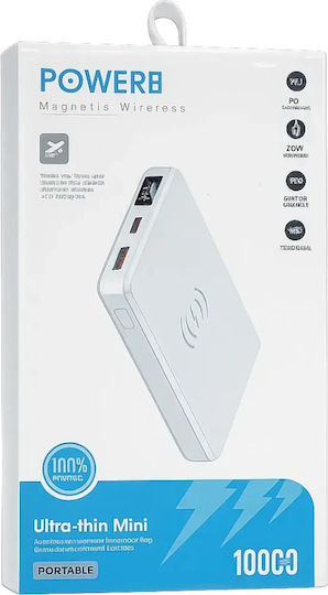 Ultra-thin Power Bank 10000mAh with USB-A Port and USB-C Power Delivery Port White view 2