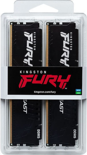 Kingston Fury Beast DDR5 128GB RAM with 4x32GB Modules and Speed 5200 for Desktop KF552C40BBK4-128 view 3