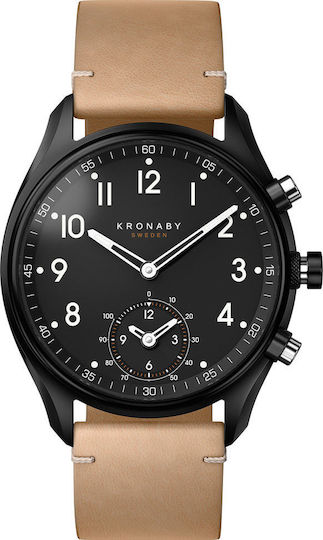 Kronaby Apex Hybrid Stainless Steel 43mm Waterproof Smartwatch (Beige Leather)