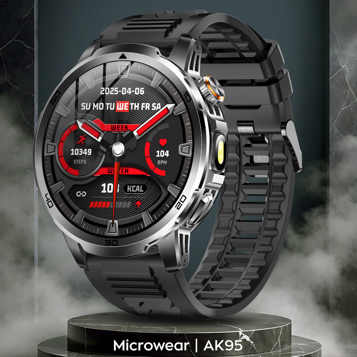Microwear AK95 Smartwatch with Heart Rate Monitor Black Silicone view 4