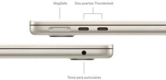 Apple MacBook Air 13" (2024) 13.6" Retina Display (M3-8-core/16GB/256GB SSD) Starlight (ES Keyboard) vue 7