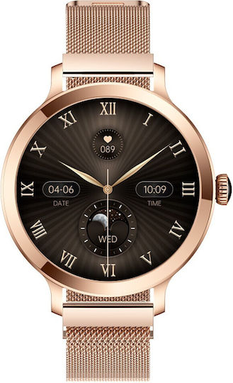 Aoke NX7 Pro Smartwatch with Heart Rate Monitor (Pink - Gold Case / Pink - Gold Metallic Strap)