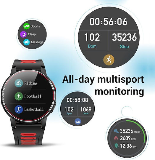 Men's Sports Smartwatch Nubi Rs6 Heart Rate Calories Blood Pressure Notifications Ip68 Waterproof Red view 5