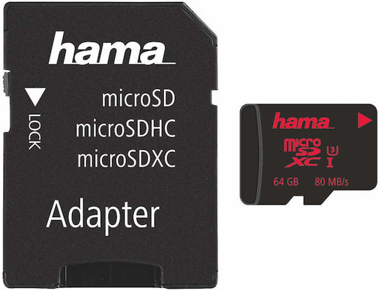 HAMA microSDXC 64GB V10 UHS-I 80MB/s with Adapter view 1