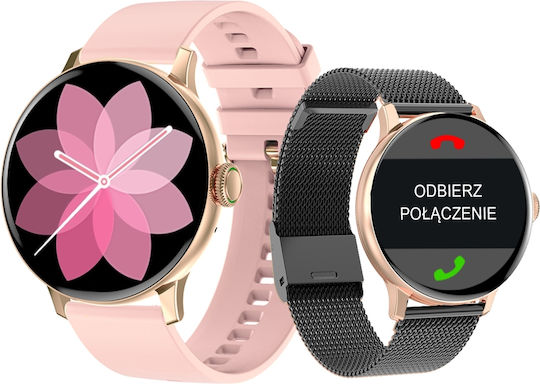 Giewont GW330 45mm Smartwatch with Heart Rate Monitor (Pink Powder Silicone Strap + Black Bracelet) view 1