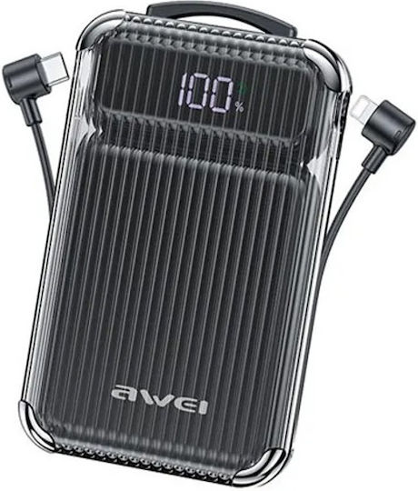 Awei P89K Power Bank 10000mAh 22.5W with USB-A Port and USB-C Port Black