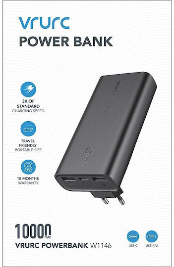 Vrurc ACE100 Power Bank 10000mAh 20W with 2 USB-A Ports and USB-C Port Power Delivery / Quick Charge 3.0 Black view 7