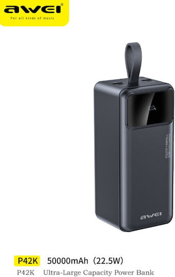 Awei P42K Power Bank 50000mAh 22.5W with USB-A Port and USB-C Port Power Delivery Black