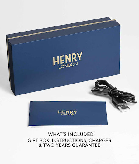 Henry London Smart Stainless Steel 43mm Smartwatch with Heart Rate Monitor (Silver & Black Leather) view 2